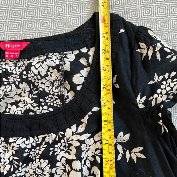 Monsoon Top Womens UK 12 White Black Blouse Shirt Floral Ladies Elegant Cotton - Picture 7 of 9